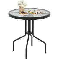 StarTech.com Table de jardin - Table bistrot ronde 70 cm - Verre trempé strié - Structure métallique lourde - Non pliable - Style moderne - Noir