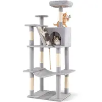 Costway Arbre à chat , 158 cm, avec plateformes, niche, hamac, rampe, poteaux à griffer en sisal, balle et corde, tour d'escalade pour chat (gris)