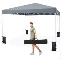 Costway Pavillon 3 x 3 m, pavillon pliable pop-up à hauteur réglable, pavillon de jardin imperméable, tente de réception avec protection UV 50+ et sac de transport, 4 sacs de sable