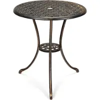 StarTech.com Table de jardin - Table de bistrot ronde - Diamètre 60 cm - Trou pour parasol - Métal - Pour le jardin/la terrasse/le balcon - Marron
