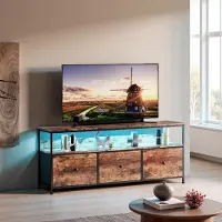ProximaX Meuble TV 108 cm avec LED RGB, meuble TV de style industriel, meuble TV à 3 tiroirs, compact et peu encombrant, aspect chêne