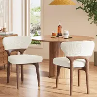 Flieks Lot de 2 chaises de salle à manger en chenille, chaises de cuisine avec structure robuste en bois massif, chaise de salon 53 x 58,5 x 75 cm, beige