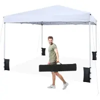Costway Pavillon 3 x 3 m, pavillon pliable pop-up à hauteur réglable, pavillon de jardin imperméable, tente de réception avec protection UV 50+ et sac de transport, 4 sacs de sable