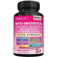 Didacat Myo-inositol, D-chiro-inositol, berbérine, vitamine D3+K2 (120 gélules) Compléments alimentaires, santé féminine, cœur, os, équilibre hormonal