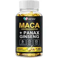 Menxi Racine de maca + ashwagandha, ginseng Panax 12 000 mg (120 gélules) Énergie, force, endurance, vitalité, santé sexuelle
