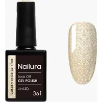 Nailura - Gel Polish 361 - Golden Beige Glitter - 10 ml (Beige doré pailleté, Vernis effet gel)