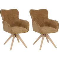 Mendler Lot de 2 chaises de salle à manger HWC-Q35, chaise de cuisine avec accoudoirs pivotants et retour automatique, tissu chenille (680 g/m²) et bois MVG jaune moutarde