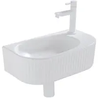 Qeramiq Blend pack lave-mains – demi-rond – 40 x 21,5 x 12 cm – céramique blanc brillant – robinet blanc mat SW1522208/SW696206/SW696216/SW1210972