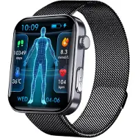 INF Montre connectée : mesure la fréquence cardiaque, la pression artérielle, l'oxygène dans le sang et le nombre de pas Bracelet milanais noir