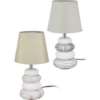Gilde Lampe de table , modèle "Steindaube" ("Colombe de pierre"), en céramique, beige et gris, L. 16,5 cm, l. 16,5 cm, H. 33 cm. Référence : 28889. Code EAN : 4063387288894. Lot de 2 pièces (assorties)