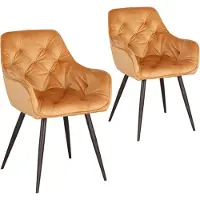 Happyment Chaises de salle à manger - Lot de 2 chaises Velvet - Style chaise à accoudoirs - Pieds en métal - Dossier haut - Orange - Salle à manger, salon & cuisine
