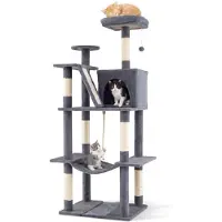 Costway Arbre à chat , 158 cm, avec plateformes, niche, hamac, rampe, poteaux à griffer en sisal, balle et corde, tour d'escalade pour chat (gris)