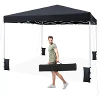 Costway Pavillon 3 x 3 m, pavillon pliable pop-up à hauteur réglable, pavillon de jardin imperméable, tente de réception avec protection UV 50+ et sac de transport, 4 sacs de sable