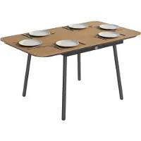 SUGIFT Table d'extérieur résistante à la rouille, adaptée aux intempéries, en métal et en teck