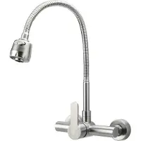 Merkloos Robinet de cuisine monocommande pour montage mural - inox - rotation 360