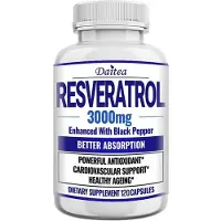 Daitea Resvératrol 3000 mg (120 gélules) Complément alimentaire, antioxydants anti-âge, peau, santé de la peau, cœur, circulation sanguine, vitalité, système immunitaire
