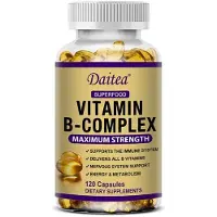 Daitea Complexe de vitamines B (120 gélules) Complément alimentaire, énergie, métabolisme, cur, nerfs, cerveau, muscles, système immunitaire, stress