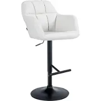 BellaFurn Tabouret de bar réglable en similicuir - Tabouret de bar - confort maximal, rotation 360° | Couleur : blanc | Matériau châssis : métal noir mat