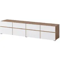 Meublorama Meuble TV XL HAVANA – 225 cm – 4 portes abattantes et 4 tiroirs – Chêne et blanc – Design moderne