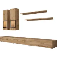 Meublorama Ensemble meubles de salon RAMOS – Chêne doré et noir – LED multicolore intégrée – Style contemporain