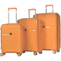 Hoffmans Set de 3 valises rigides en plastique léger Valise à quatre roulettes doubles Orange