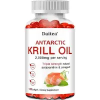 Daitea Antarctic Krill Oil 2000mg (120 capsules) Complément alimentaire, coeur, circulation, articulations, cerveau, os, oméga-3 EPA, DHA, astaxanthine