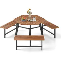 Northix Ensemble table de pique-nique 6 personnes en bois d'acacia avec trou pour parasol