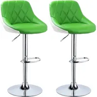 Sans marque Set de tabourets de bar - 2 pièces - Vert - Similicuir - Hauteur réglable 60-82 cm - Avec dossier