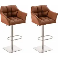 BellaFurn set de 2 tabourets de bar - tabourets à la mode - réglables en hauteur pour un confort d'assise ultime | Couleur : brun clair | Couleur de base : acier inoxydable