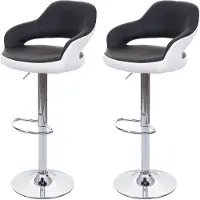 Décoshop26 Lot de 2 tabourets de bar avec dossier synthétique noir et blanc rotatif et réglable TDB04041