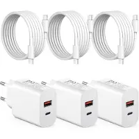 No Brand MEVRONISSHOP-Lot de 3 chargeurs USB C 30 W + 1.8M câble de Charge Rapide avec câble de Charge, Bloc d'alimentation USB Compatible avec iPhone 16/15/Galaxy/Samsung/Google, etc