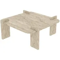 Hannah Home Table basse en bois "Woog" 90 x 90 x 35 cm - Travertin