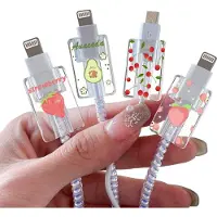 KALANKA -4 Pièces Protecteur de Câble de Chargement avec Cartoon Fruits, Protecteur de Câble Mignon pour le Chargeur Type-c de l'iPhone, Protecteur de Câble Léger