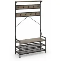 Helloshop26 Porte-manteau 4 en 1 avec banc à chaussures 102 x 40 x 184 cm grande capacité de rangement design élégant en métal gris 20_0017552