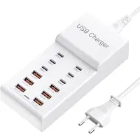 No Brand MEVRONISSHOP-Chargeur USB multi-ports 12 ports - 50 W - Bloc d'alimentation USB C - Chargeur rapide compatible avec iPhone/Samsung/Google/tablette/Mobil Power, etc