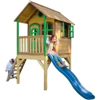 Axi Laura Maison Enfant Avec Toboggan Bleu | Aire De Jeux Pour L'Extérieur En Marron & Vert | Maisonnette / Cabane De Jeu En Bois