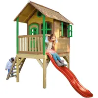 Axi Laura Maison Enfant Avec Toboggan Rouge | Aire De Jeux Pour L'Extérieur En Marron & Vert | Maisonnette / Cabane De Jeu En Bois
