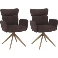 Mendler Lot de 2 chaises de salle à manger HWC-N11, chaise pivotante à retour automatique, tissu bouclé 350 g/m² Öko-Tex marron foncé, pieds aspect bois