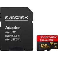 SanDisk Extreme PRO - Carte mémoire flash (adaptateur SD inclus) - 128 Go - A2 / Classe vidéo V30 / UHS-I U3 - microSDXC UHS-I