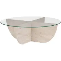 Hannah Home Table basse en verre "Liya" 90 x 90 x 30 cm - Travertin
