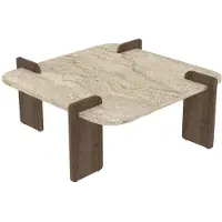 Hannah Home Table basse en bois "Afrolli" - 90 x 90 x 35 cm - Travertin