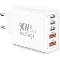 KALANKA -Chargeur USB C, 90W 5-Port Prise Chargeur Rapide USB C, Multiple Secteur USB C Chargeur 3PD + 2QC 3.1A Type C Adaptateur pour iPhone 17 17 Pro Max 16 15 14 13 12, Samsung Galaxy S26 S25, iPa