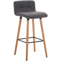 Décoshop26 Tabouret de bar en tissu gris clair coutures décoratives pieds en bois avec repose-pieds 10_0000047
