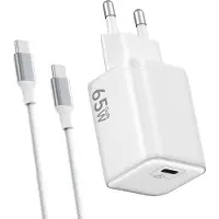 KALANKA -Chargeur USB C 65W, Charge Rapide PD3.0 PPS, GaN II avec Câble Tressé 2M, Compatible pour MaxBook Pro/Air, pour Samsung Galaxy S25/S24/S23 Ultra, pour iPhone 17/16/15(Blanc)
