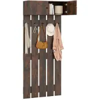 Helloshop26 Porte-manteau mural avec armoire et 5 crochets dimensions 90 x 33 x 210 cm design élégant gain de place en panneau de bois café 20_0018580