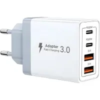 KALANKA -Chargeur USB C 40W 4 Ports Bloc Secteur Rapide avec Double PD+QC 3.1A Compatible avec iPhone 17 16 15 14 13 12 11 Pro Max X XS XR 8 7 SE Mini iPad Samsung Galaxy Tablettes Multiport Type C Ad