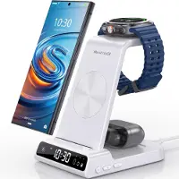 No Brand MEVRONISSHOP-Chargeur Induction pour Samsung Galaxy S25 Ultra, Chargeur sans Fil Inductive pour Samsung Galaxy Watch Ultra/8/7/6/5, Chargeur 3 en 1 avec Horloge Digitale pour Z Fold 6/Flip 6 S24, Gal