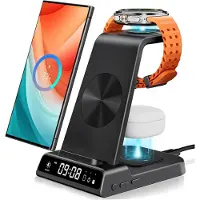 No Brand MEVRONISSHOP-Chargeur Induction pour Samsung S25 Ultra, Station de Charge sans Fil 3 en 1 pour Galaxy S25/S24/S23/Z Fold/Z Flip7, pour Galaxy Watch 8/8 Classic/Ultra/7/6/5 Pro, Galaxy Buds3 Pro (sans