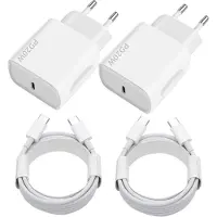 KALANKA -Chargeur USB C 20W, 2-Pack Prise USB C Chargeur Rapide avec 2x2m Câble USBC,Chargeur USBC Rapide pour iPhone17 16 15 Plus Pro Max Samsung Galaxy iPad Huawei Xiaomi,Prise USBC