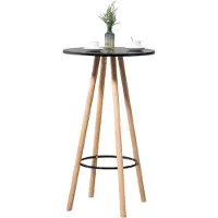 Décoshop26 Table haute ronde avec repose-pieds hauteur 107 cm en MDF noir design scandinave TAB10069